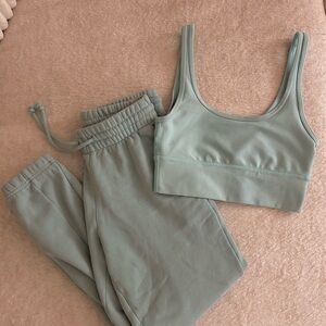 Aritzia Light Sage Track Pants & Bra Set
